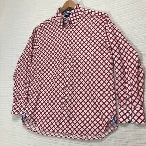 Tommy Hilfiger Button Down Shirt Dobby Fabric‎ Red Checkered Size L
